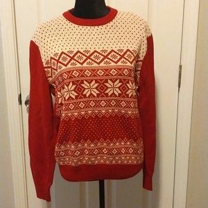 Dockers Christmas Sweater Red and White Snowflakes